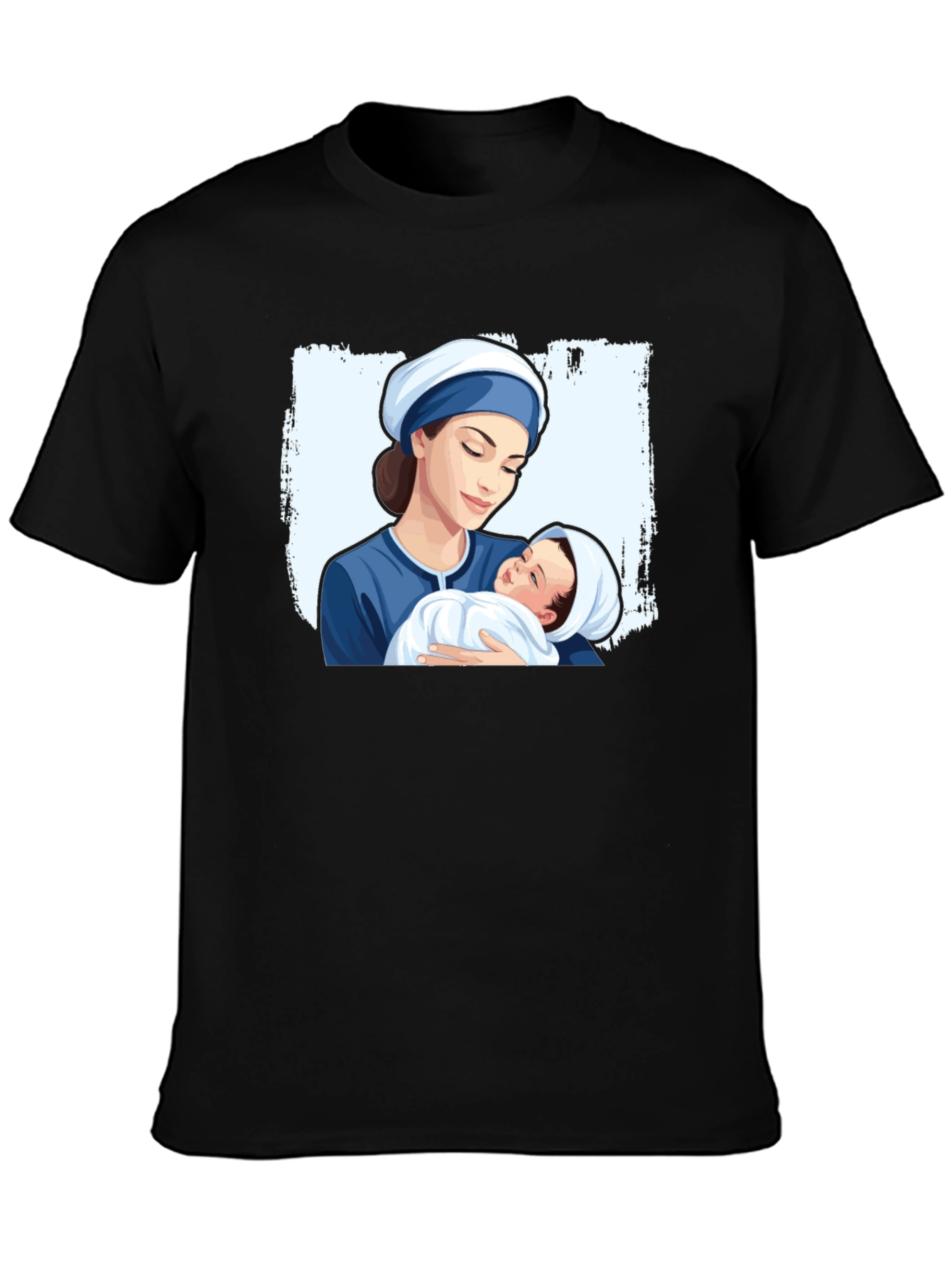 Mother and Baby Graphic Tee - Black Cotton T-Shirt