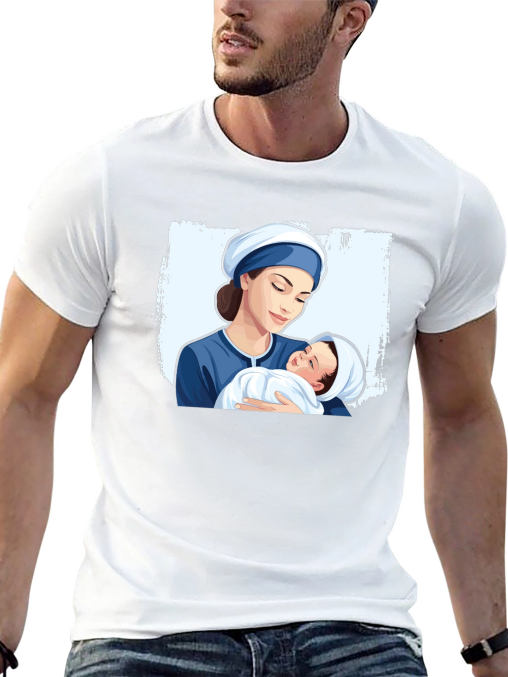 Mother and Baby Graphic Tee - Black Cotton T-Shirt