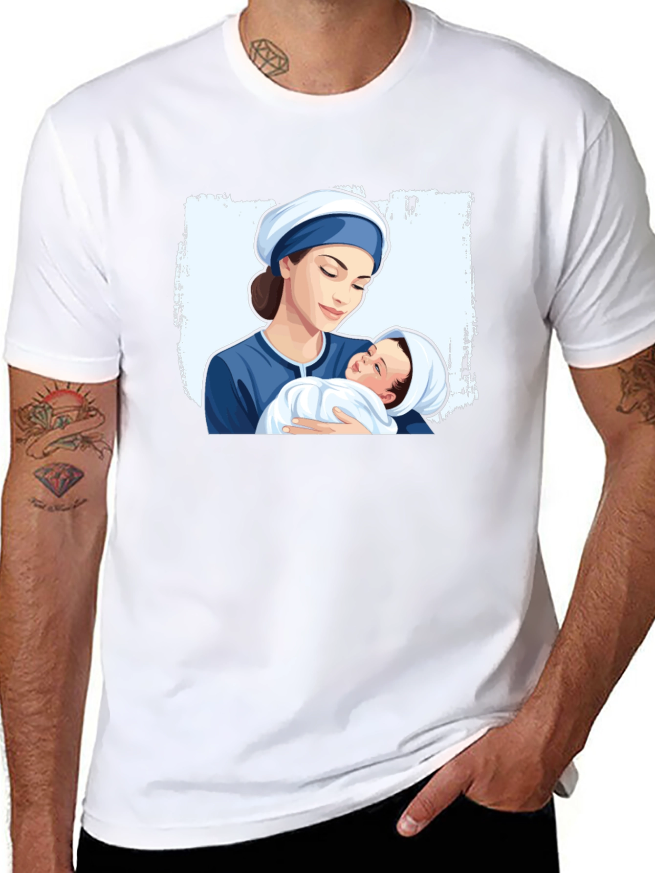 Mother and Baby Graphic Tee - Black Cotton T-Shirt