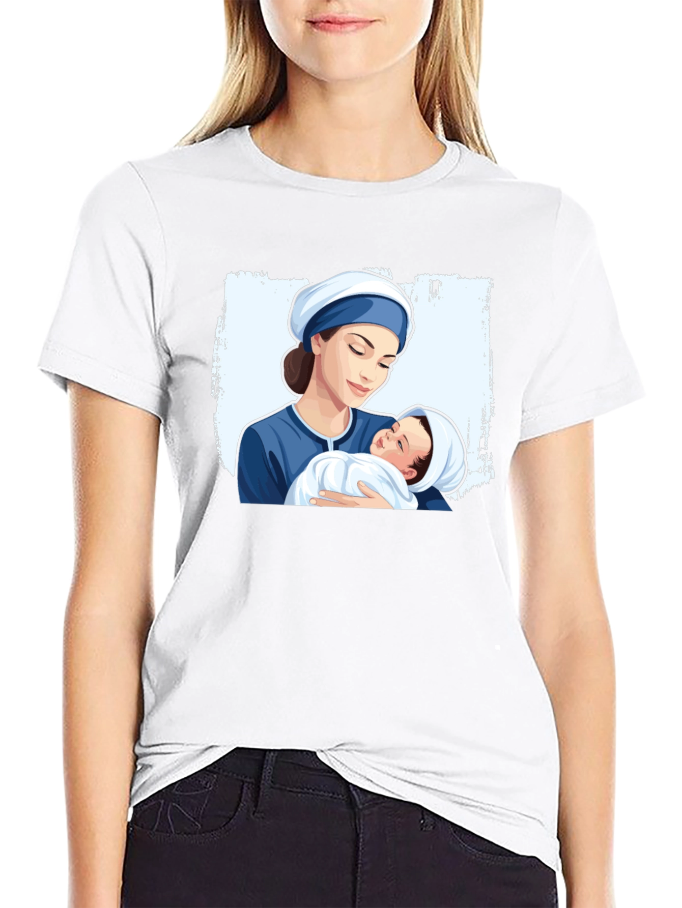 Mother and Baby Graphic Tee - Black Cotton T-Shirt