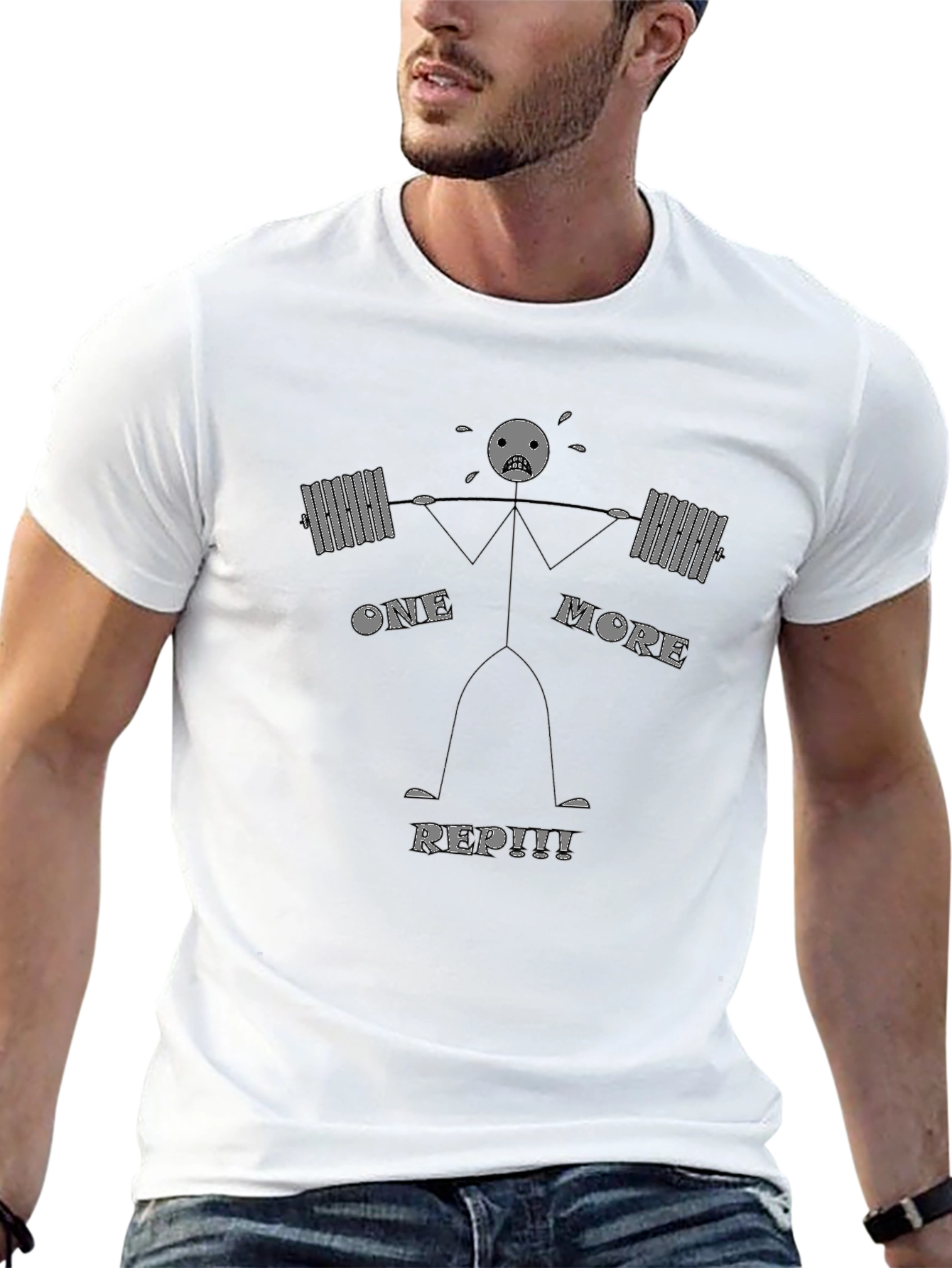 One More Rep Black Cotton Graphic Tee - Workout Motivation Shirt