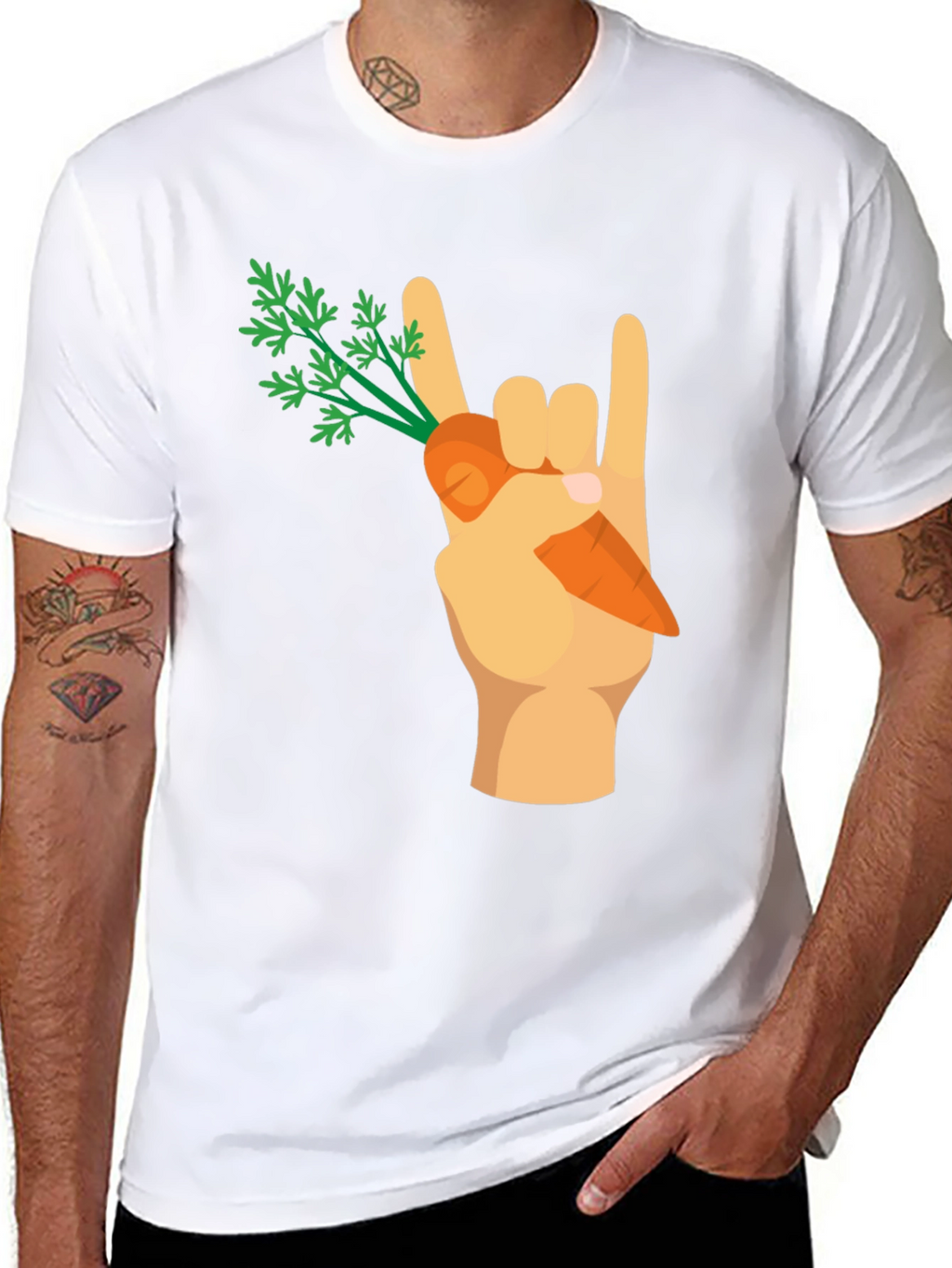 Rock On Vegan T-Shirt - Carrot Hand Gesture