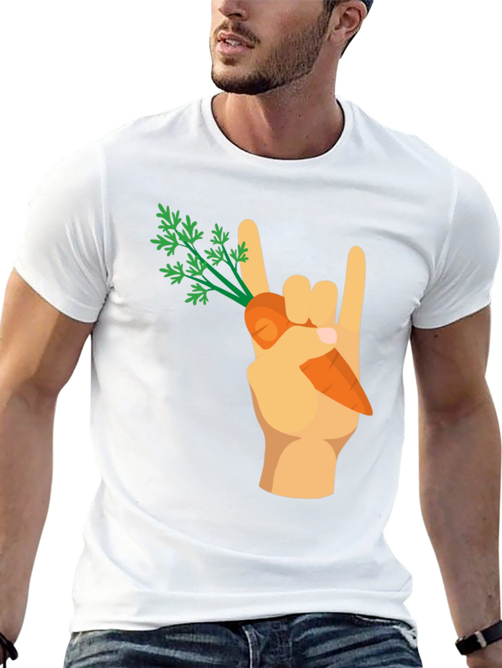 Rock On Vegan T-Shirt - Carrot Hand Gesture