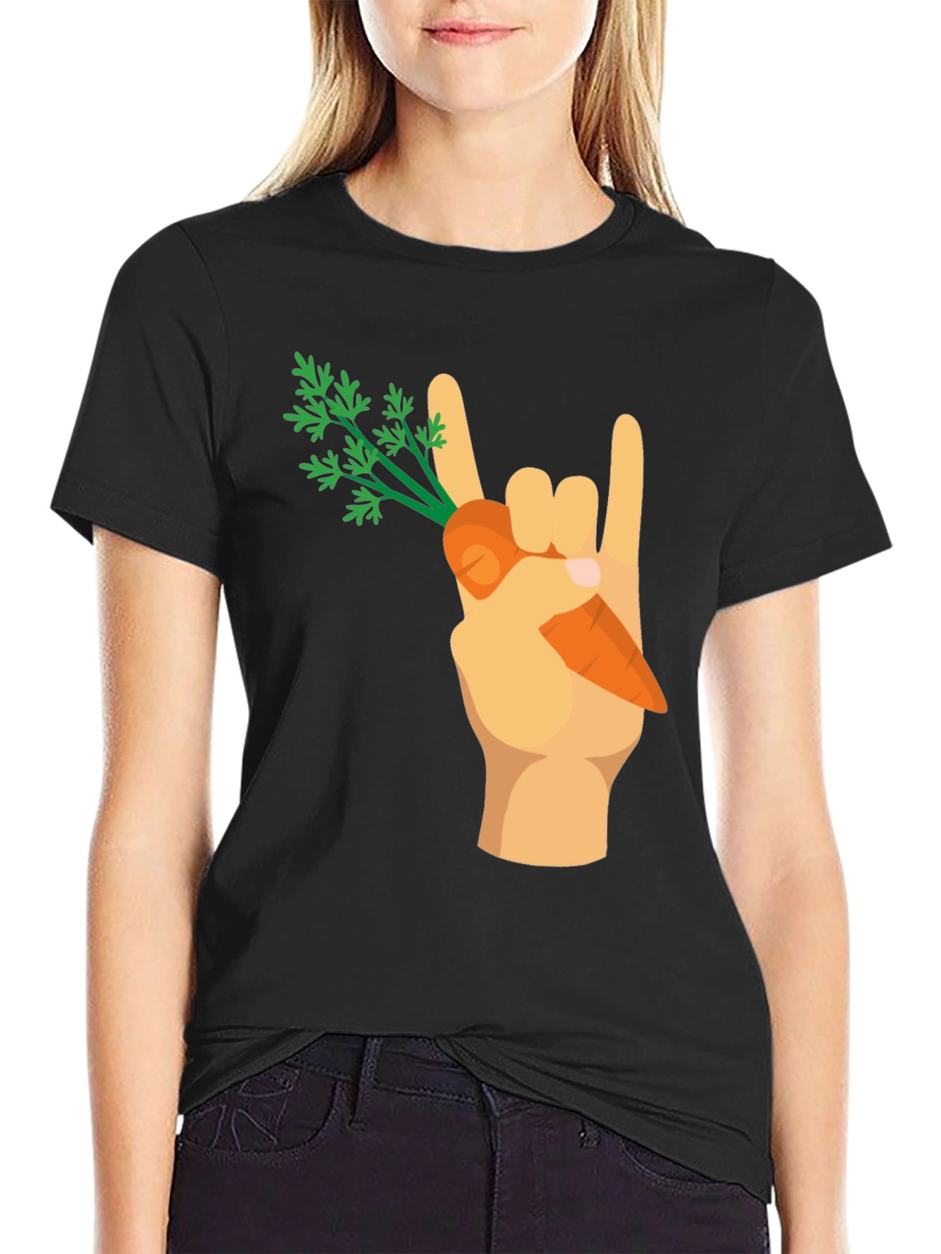 Rock On Vegan T-Shirt - Carrot Hand Gesture