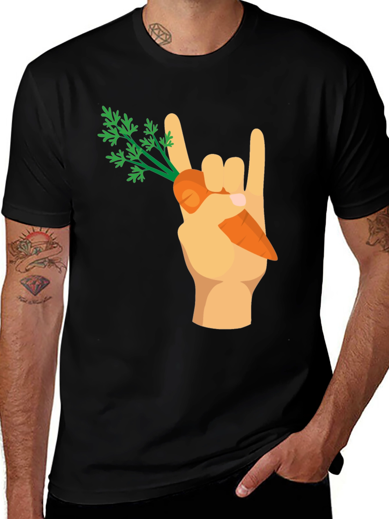 Rock On Vegan T-Shirt - Carrot Hand Gesture