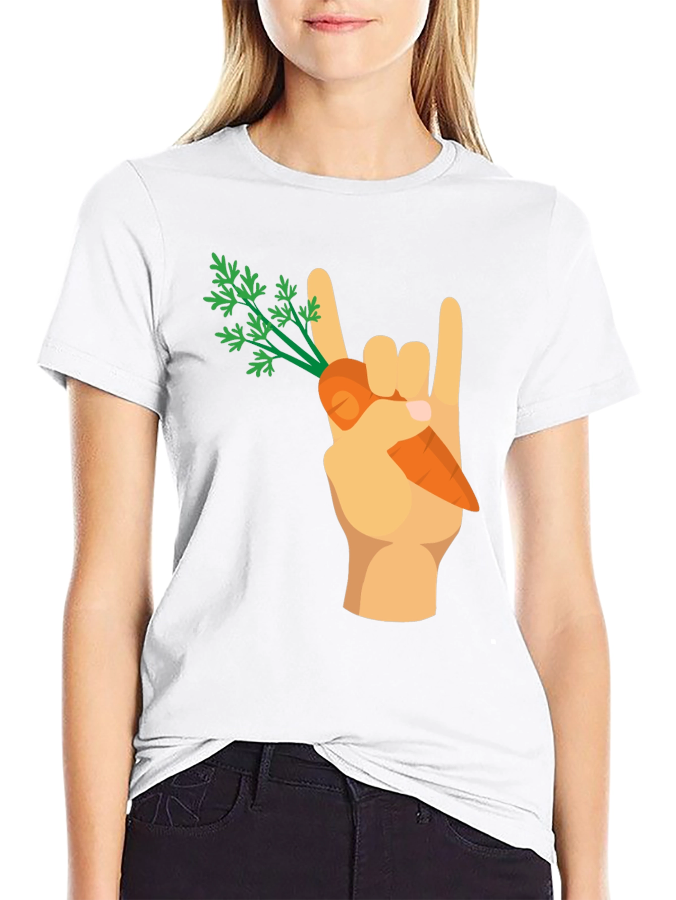 Rock On Vegan T-Shirt - Carrot Hand Gesture