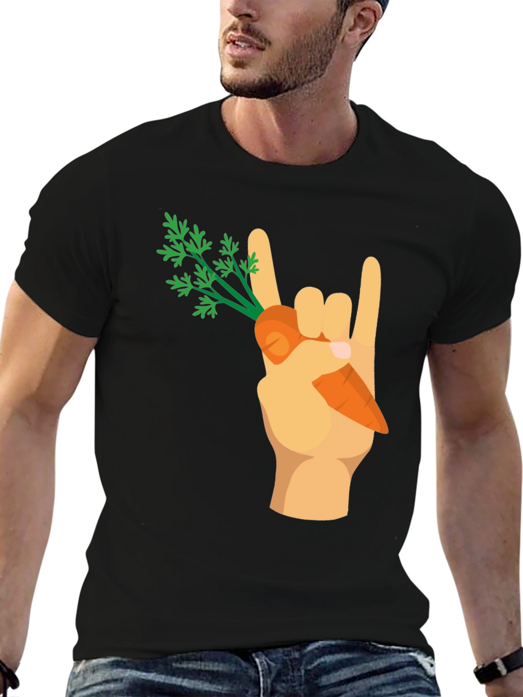 Rock On Vegan T-Shirt - Carrot Hand Gesture