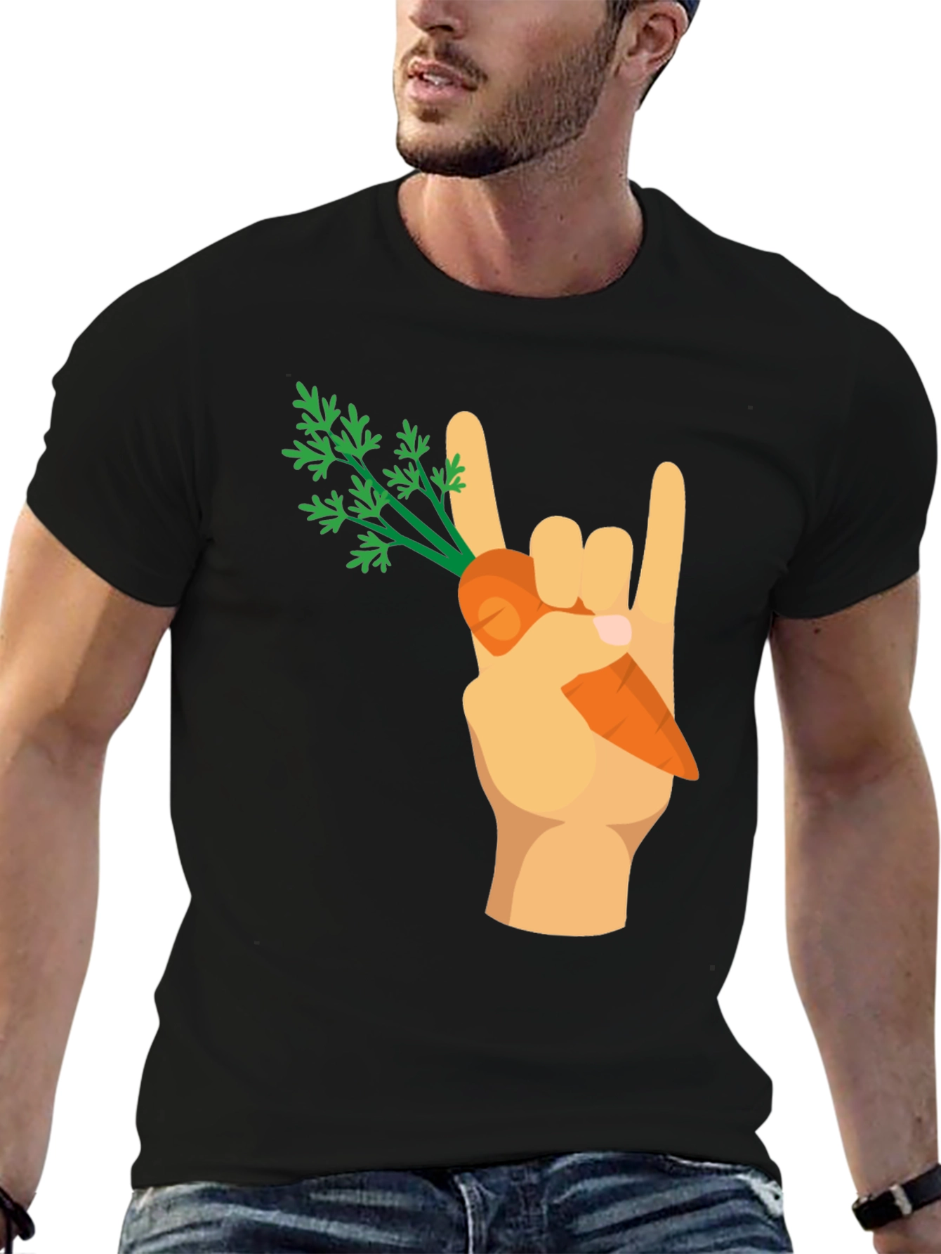 Rock On Vegan T-Shirt - Carrot Hand Gesture