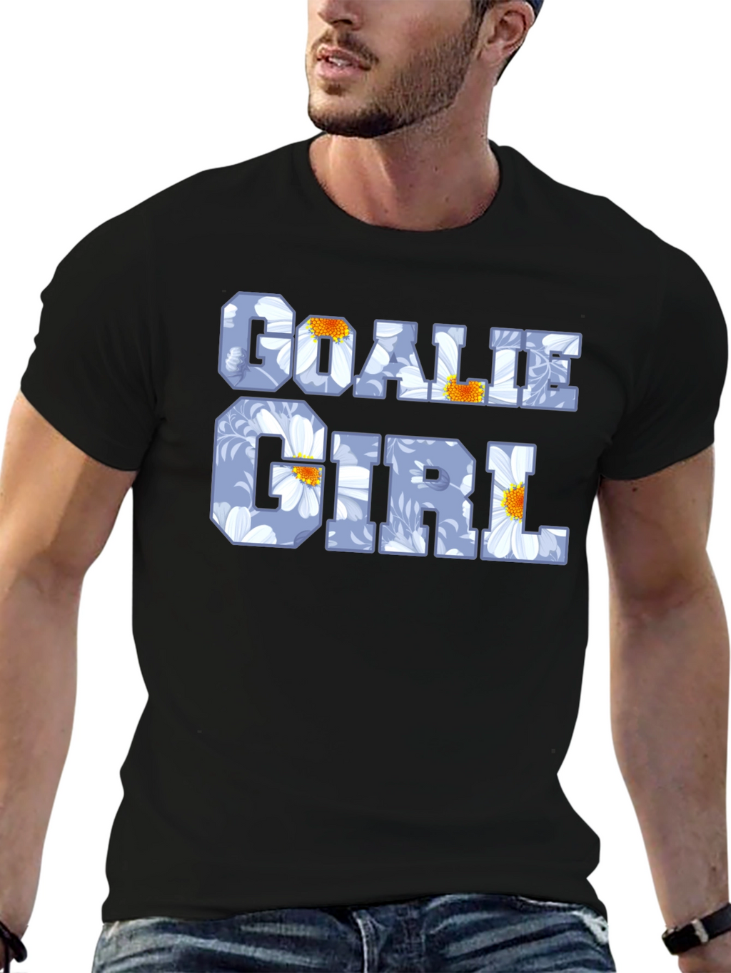 Goalie Girl Floral Print Black T-Shirt