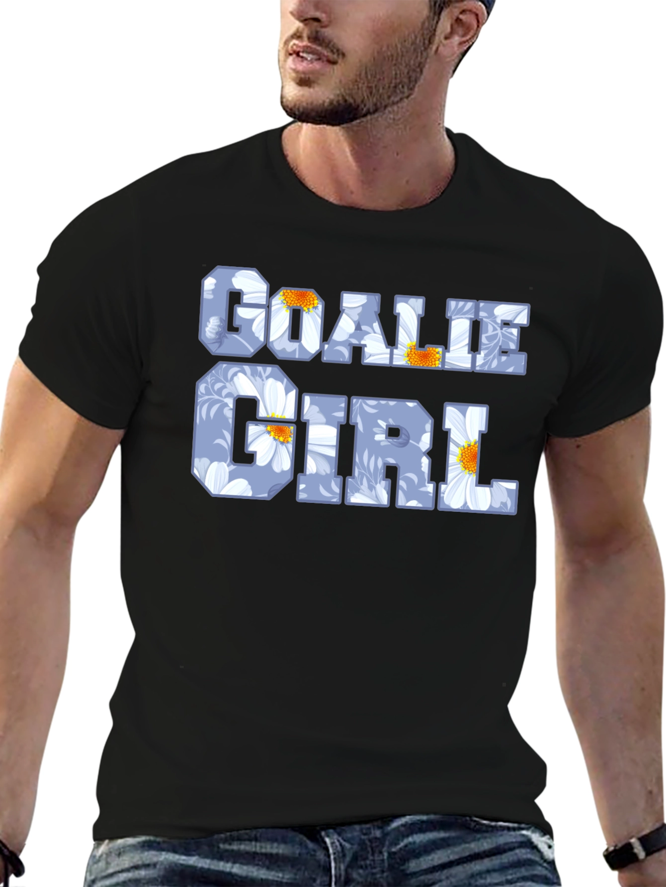 Goalie Girl Floral Print Black T-Shirt