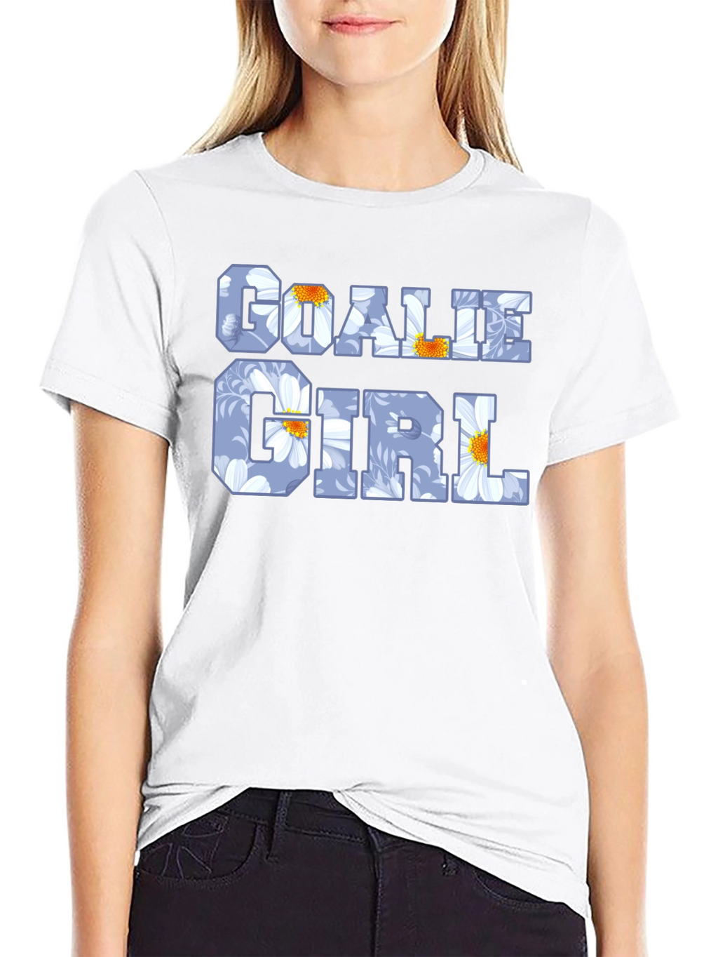 Goalie Girl Floral Print Black T-Shirt