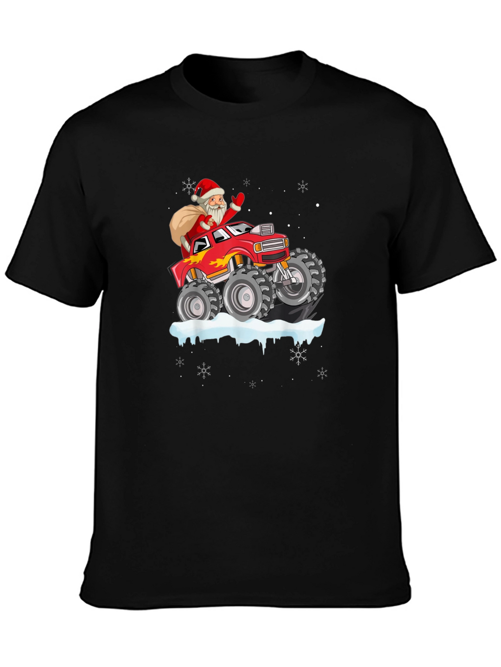 Santa Monster Truck Black T-Shirt - Christmas Holiday