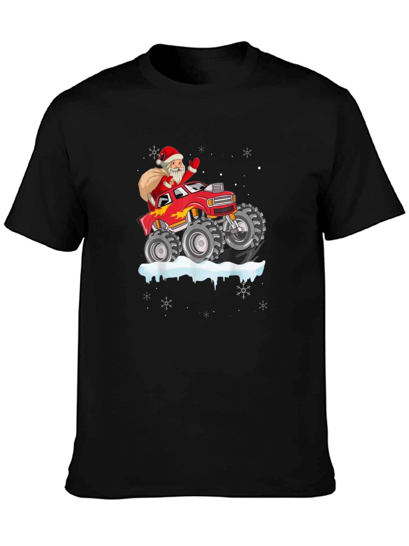 Santa Monster Truck Black T-Shirt - Christmas Holiday