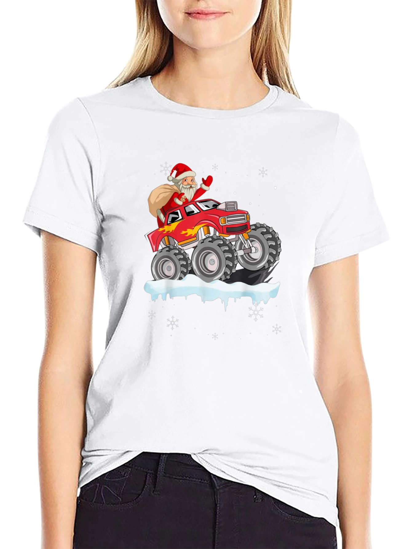 Santa Monster Truck Black T-Shirt - Christmas Holiday