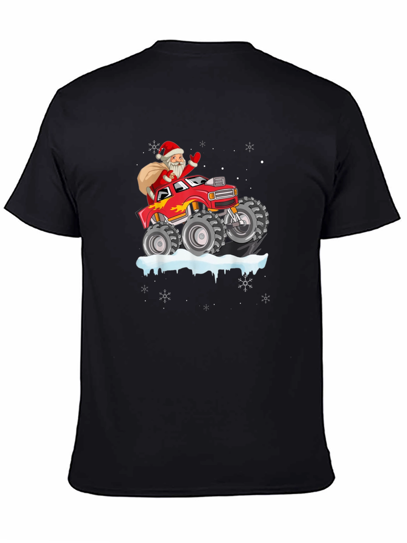 Santa Monster Truck Black T-Shirt - Christmas Holiday