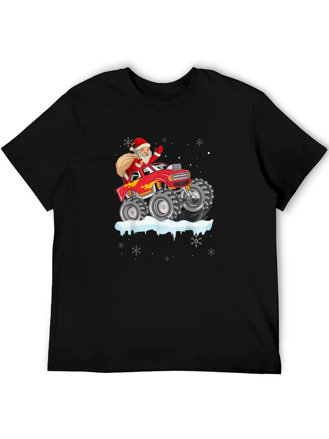 Santa Monster Truck Black T-Shirt - Christmas Holiday
