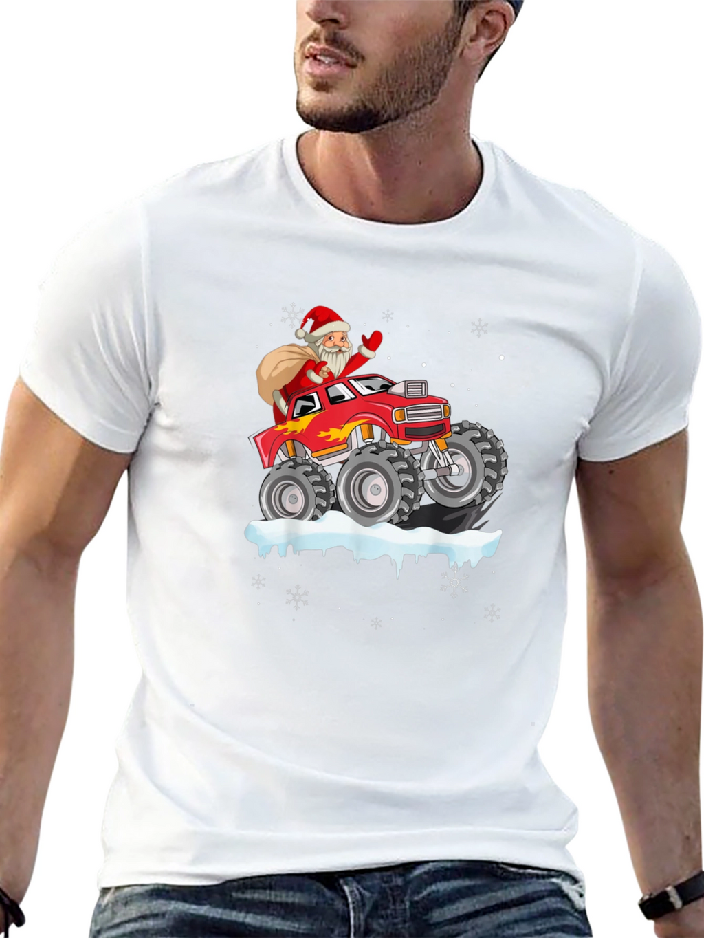 Santa Monster Truck Black T-Shirt - Christmas Holiday