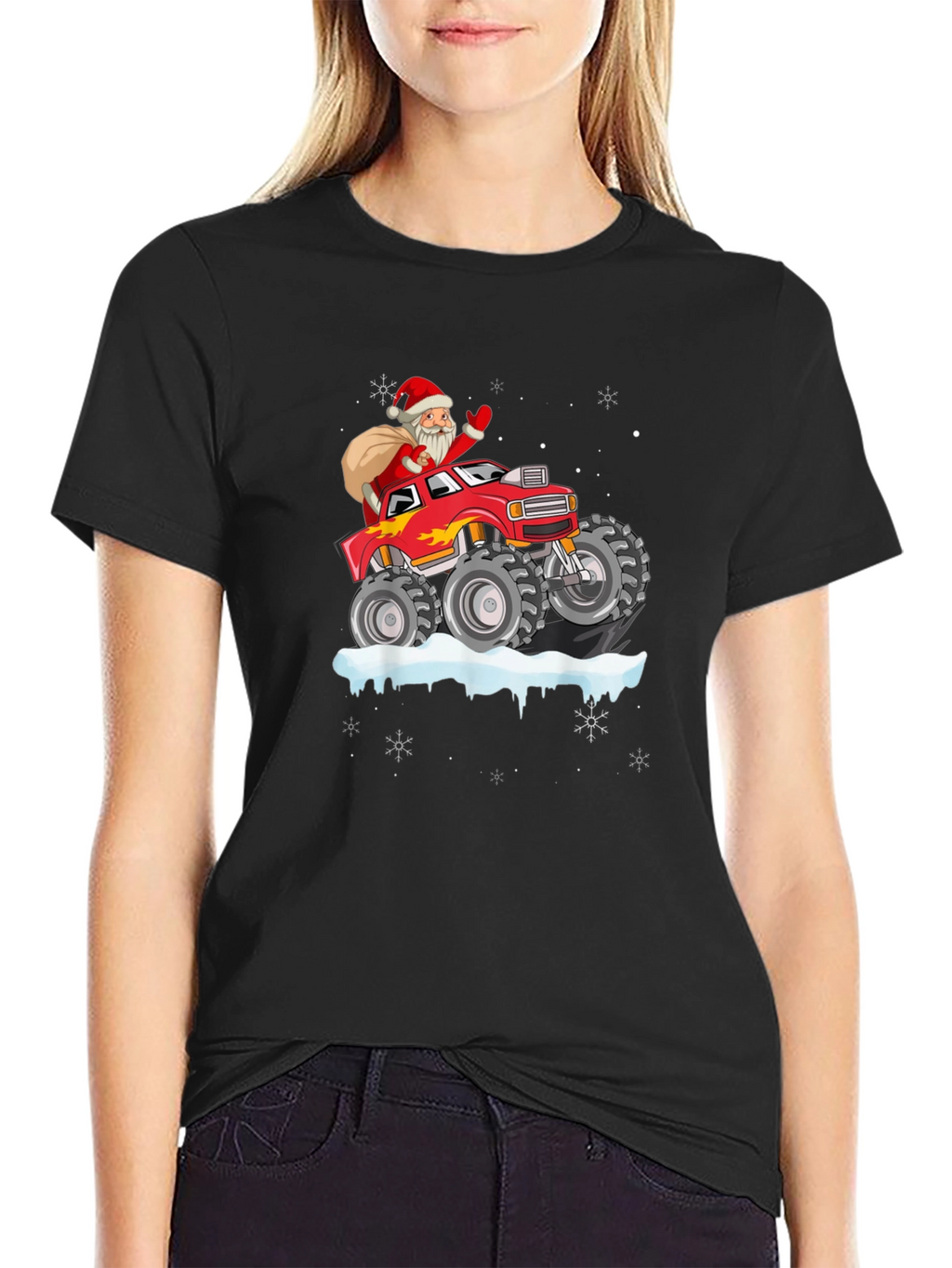 Santa Monster Truck Black T-Shirt - Christmas Holiday