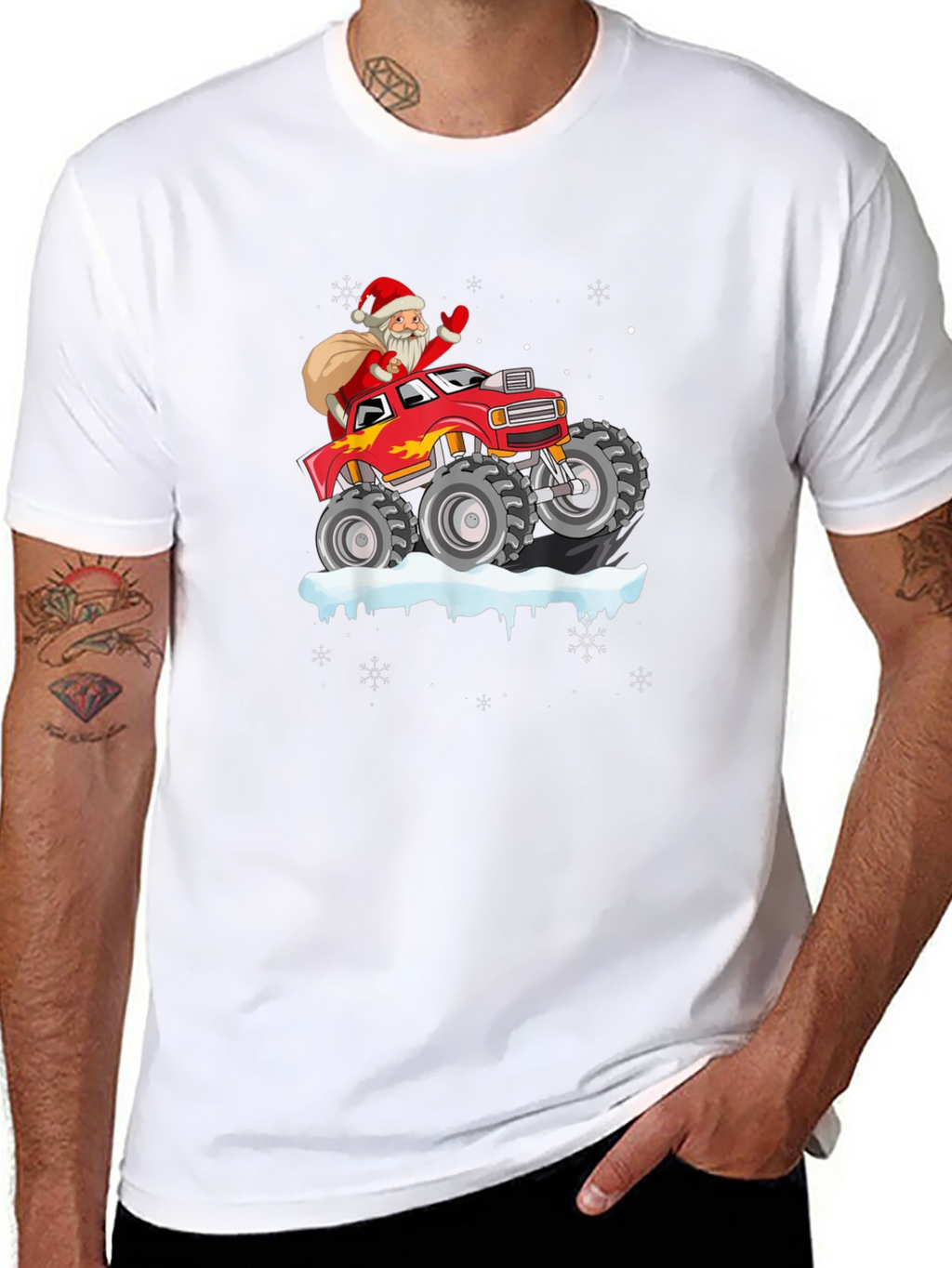 Santa Monster Truck Black T-Shirt - Christmas Holiday
