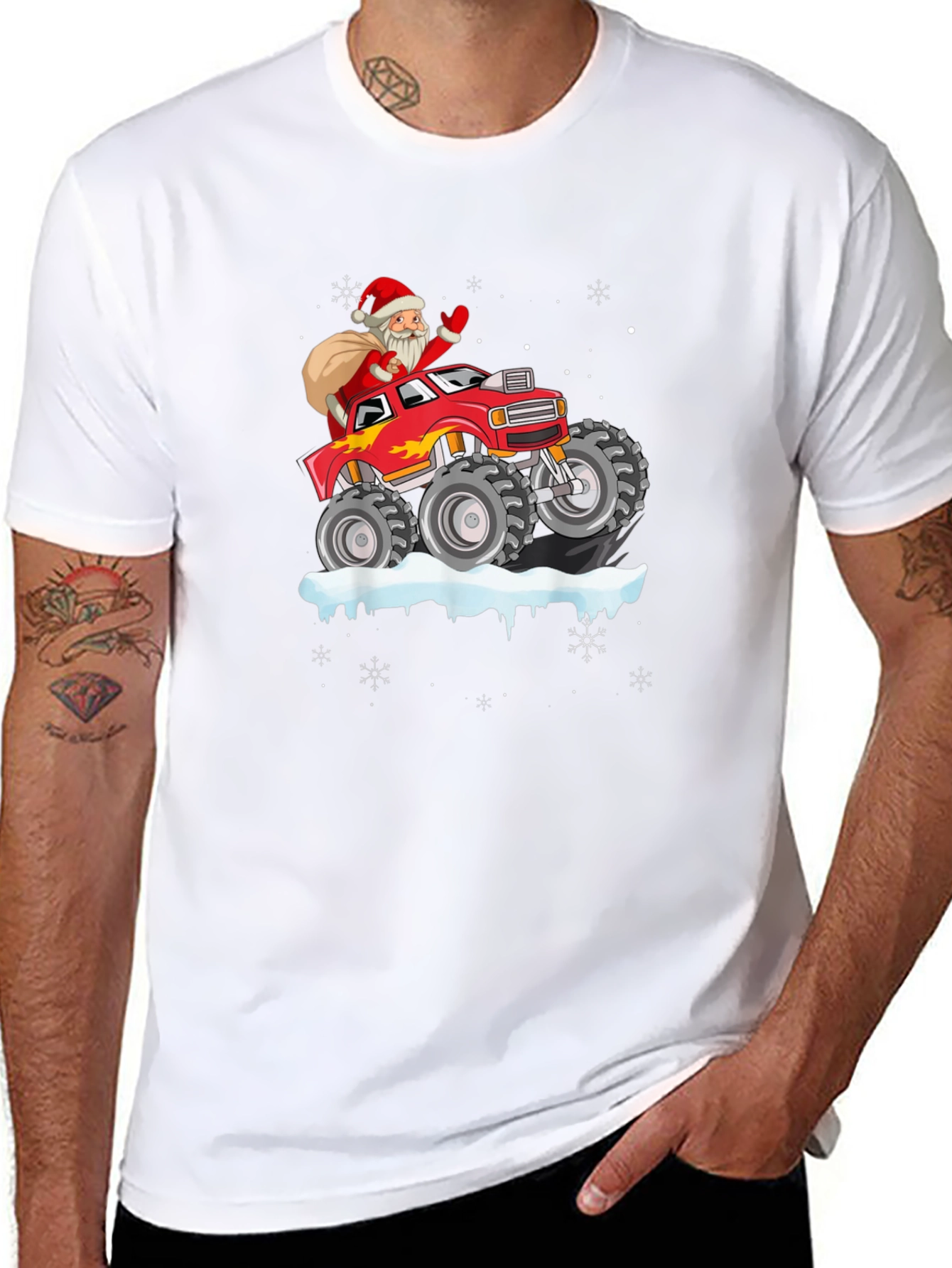 Santa Monster Truck Black T-Shirt - Christmas Holiday