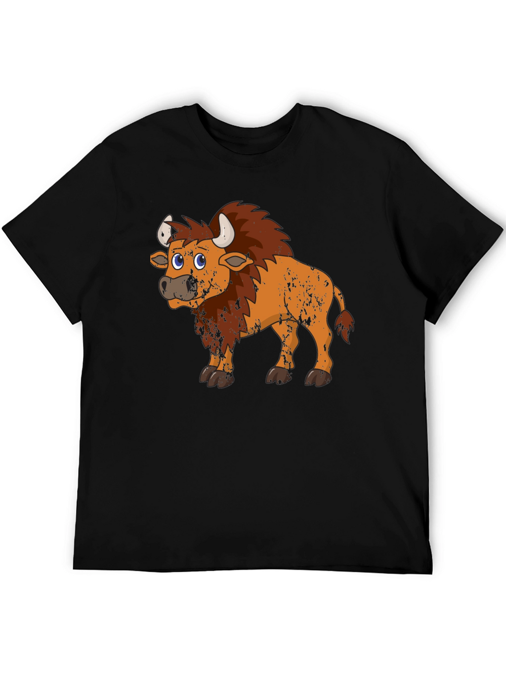 Cartoon Bison Graphic Tee - Black T-Shirt