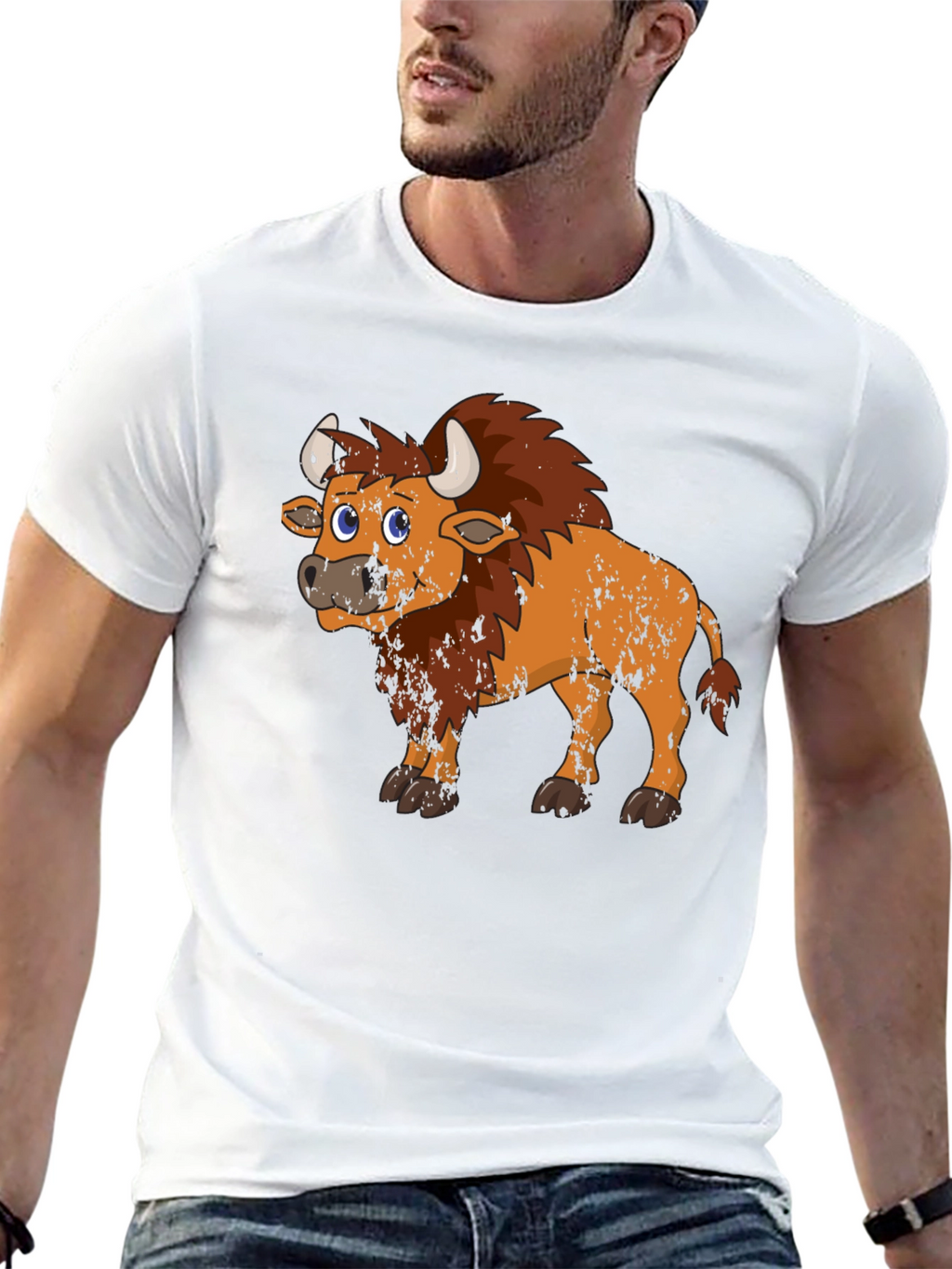 Cartoon Bison Graphic Tee - Black T-Shirt