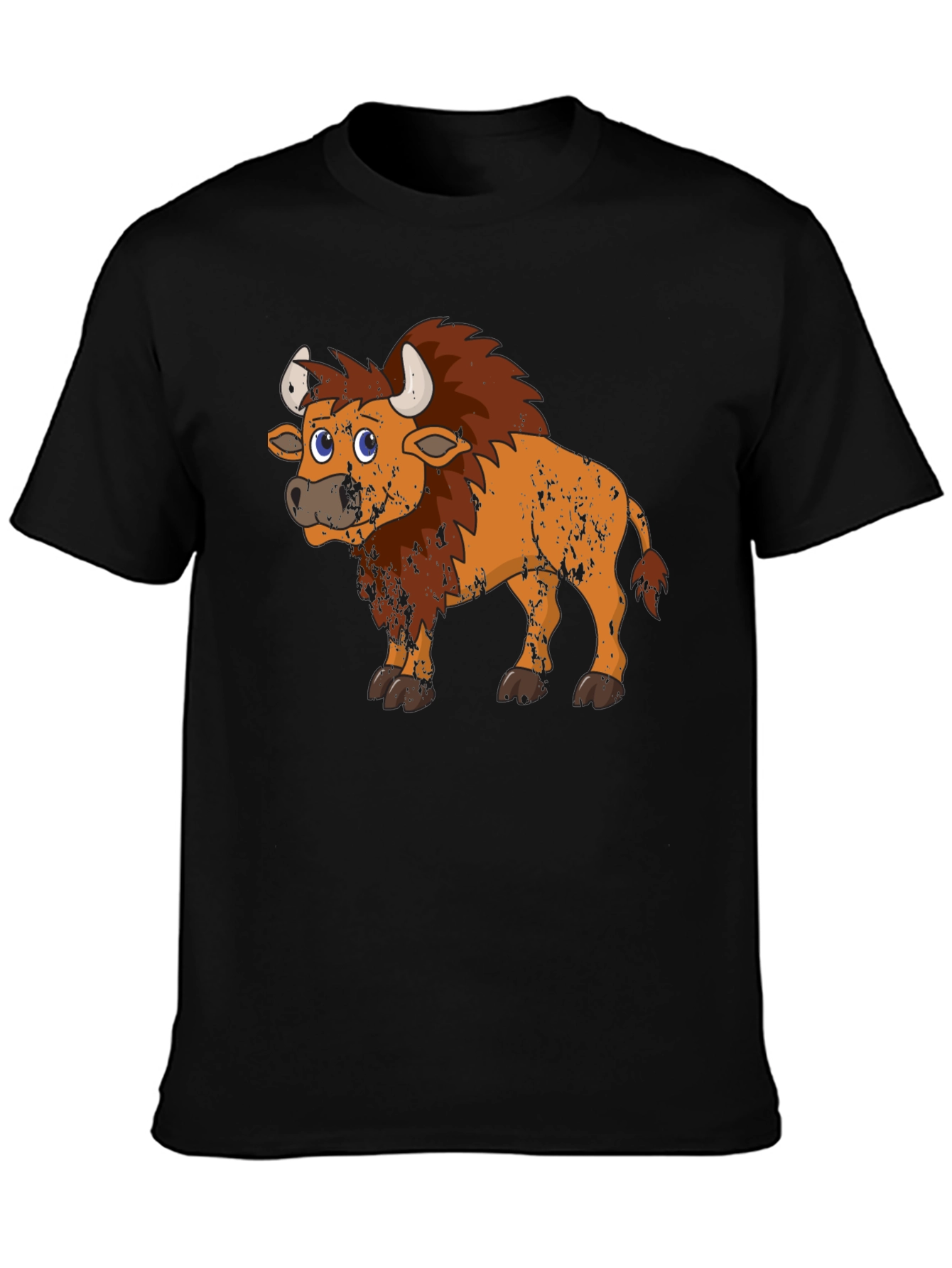 Cartoon Bison Graphic Tee - Black T-Shirt