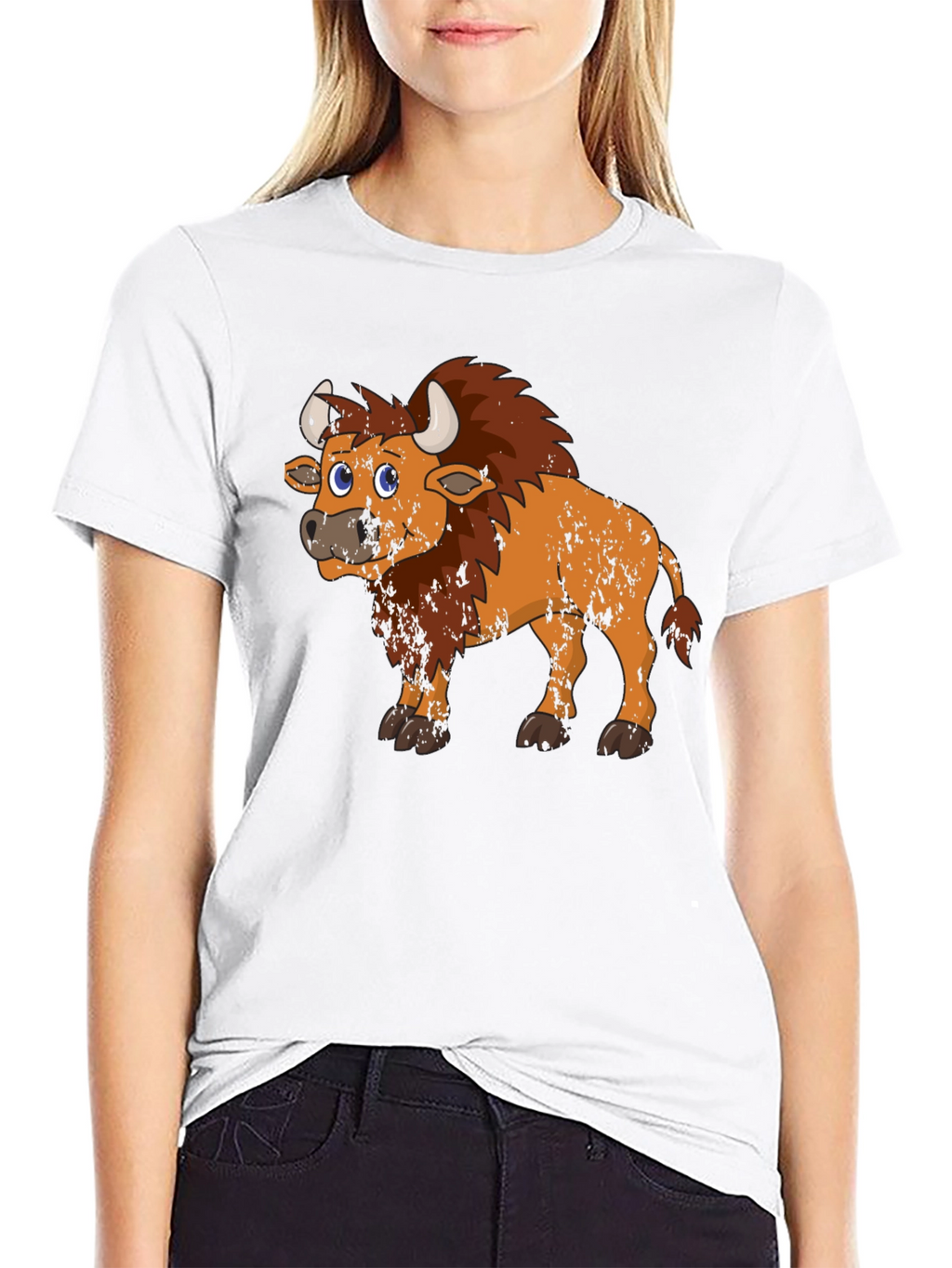 Cartoon Bison Graphic Tee - Black T-Shirt