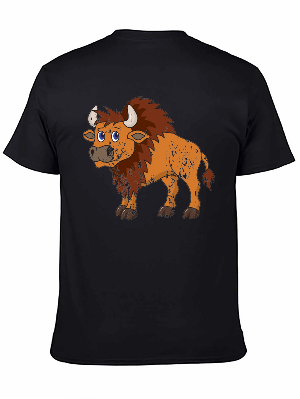 Cartoon Bison Graphic Tee - Black T-Shirt