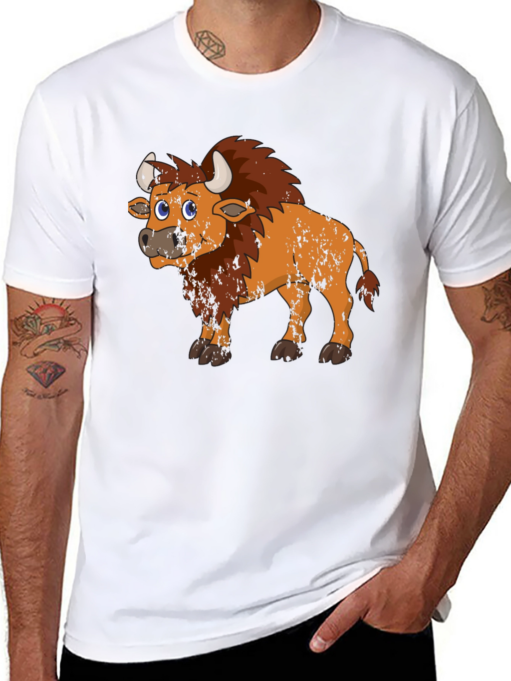 Cartoon Bison Graphic Tee - Black T-Shirt