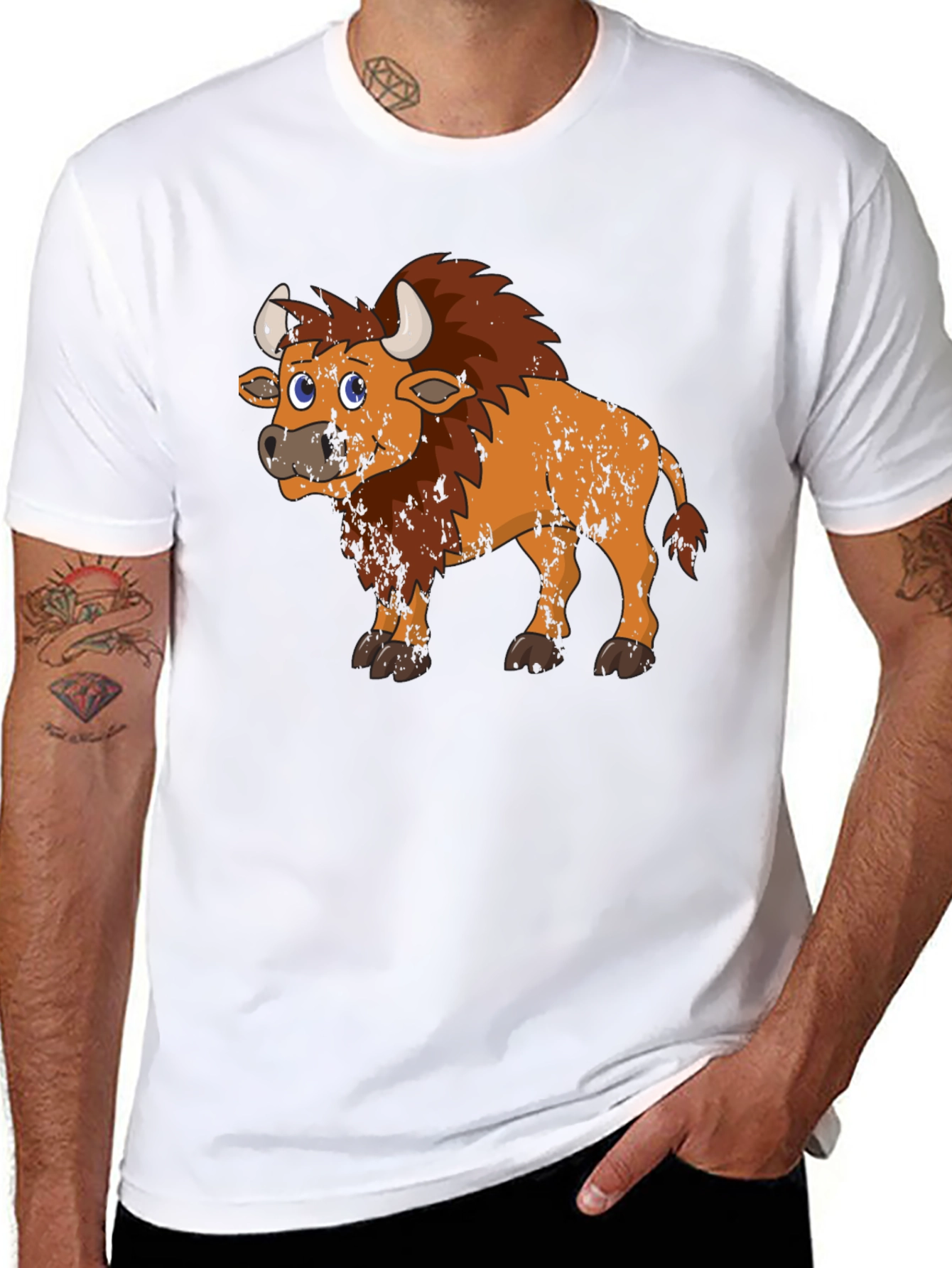 Cartoon Bison Graphic Tee - Black T-Shirt