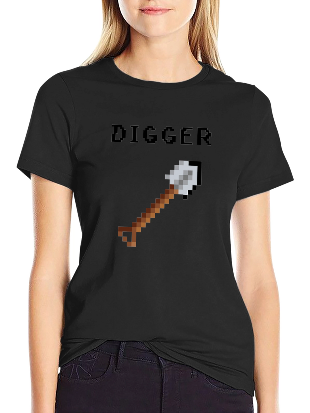 Digger Pixel Art T-Shirt - Black Casual Tee