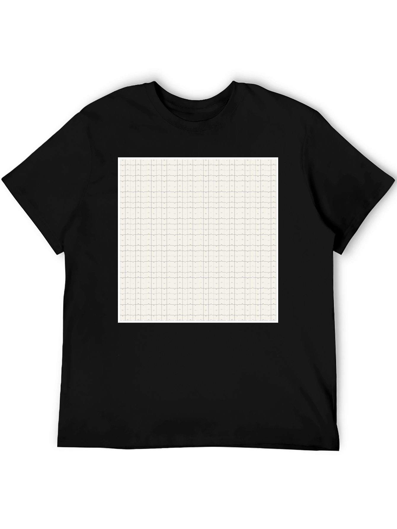 Grid Pattern Black Casual T-Shirt for Men