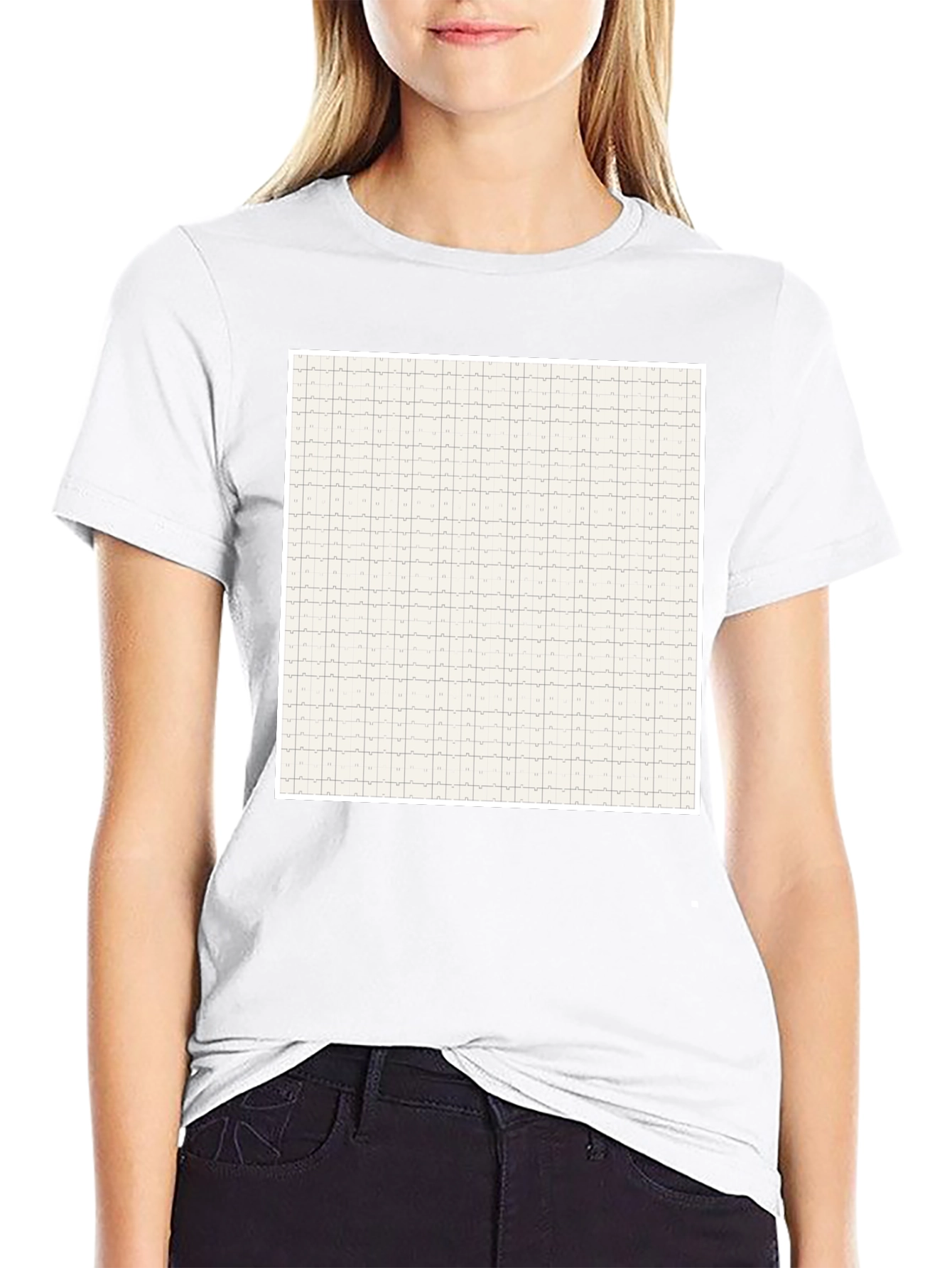 Grid Pattern Black Casual T-Shirt for Men