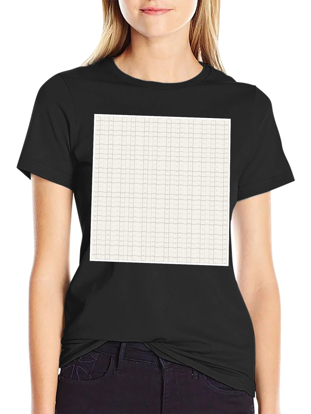 Grid Pattern Black Casual T-Shirt for Men