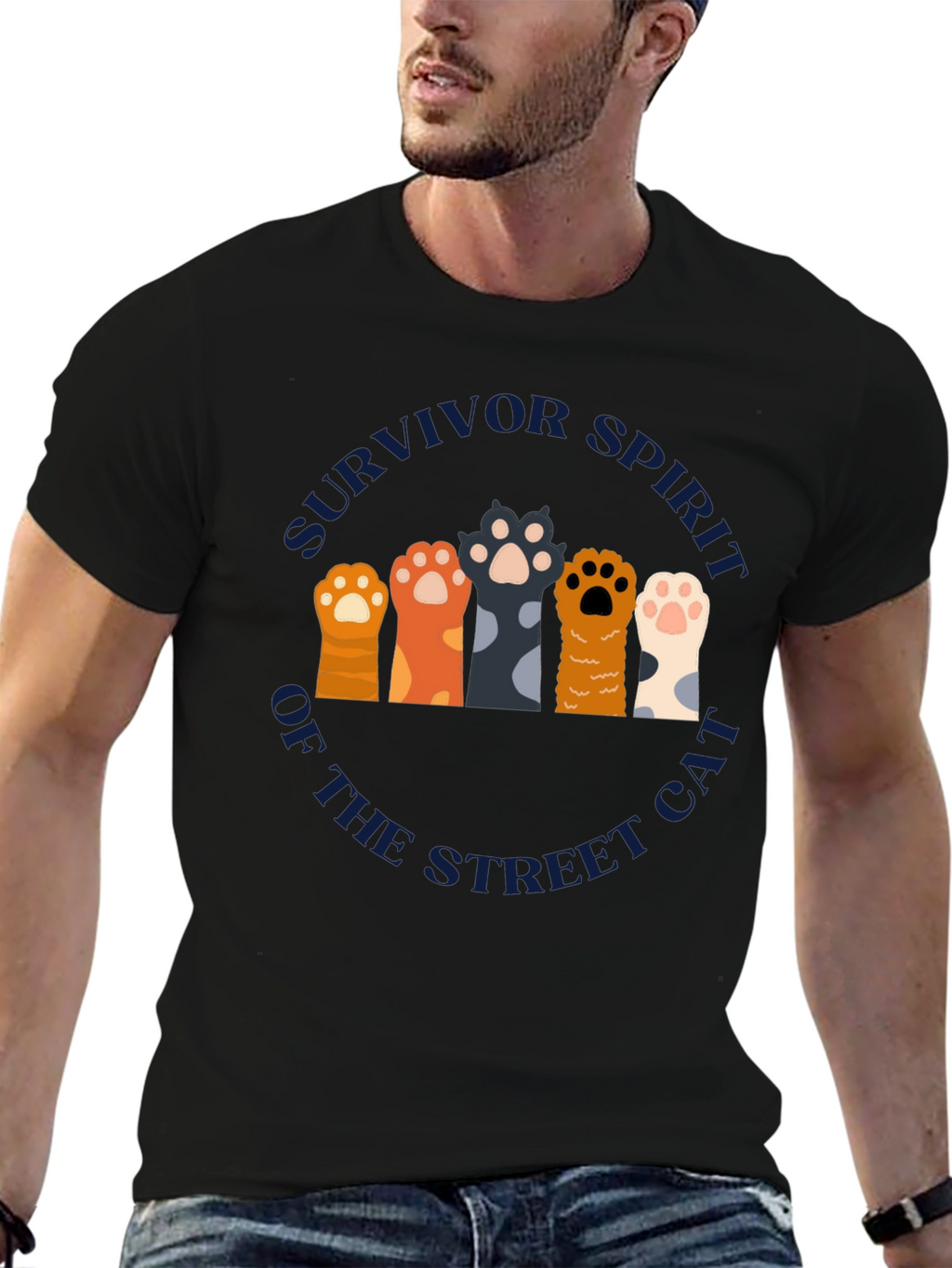 Survivor Spirit Cat Paw Print Graphic T-Shirt