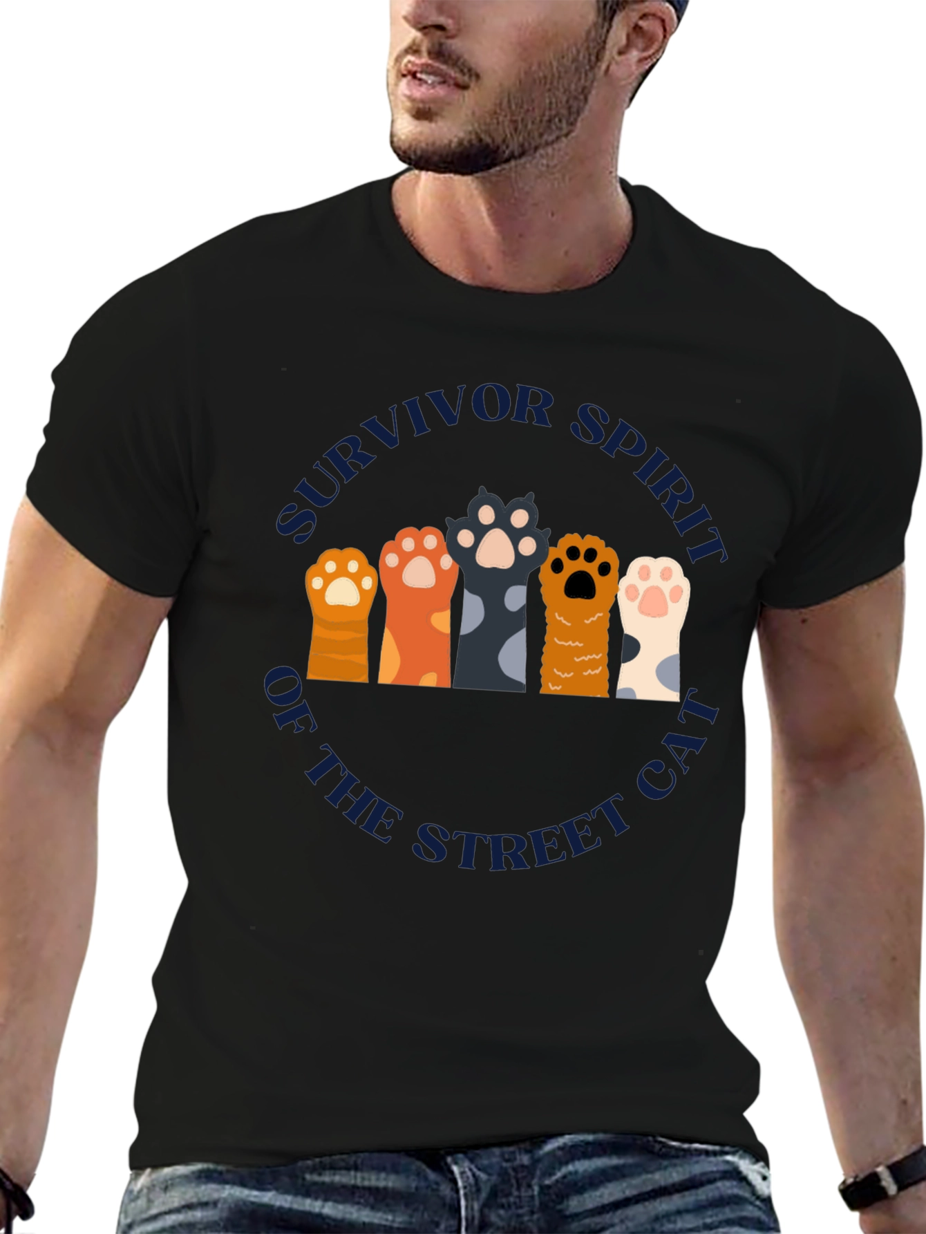 Survivor Spirit Cat Paw Print Graphic T-Shirt