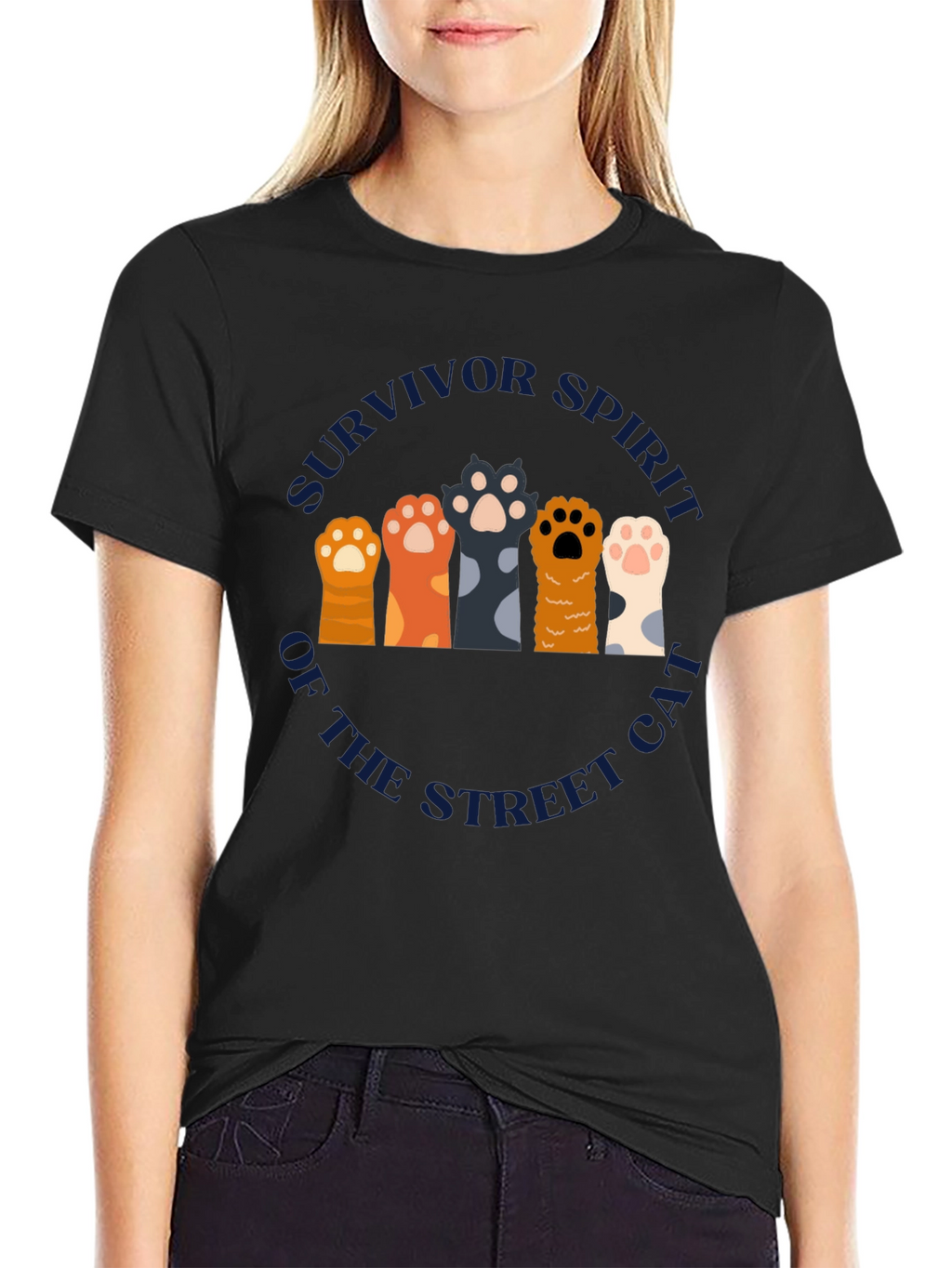 Survivor Spirit Cat Paw Print Graphic T-Shirt