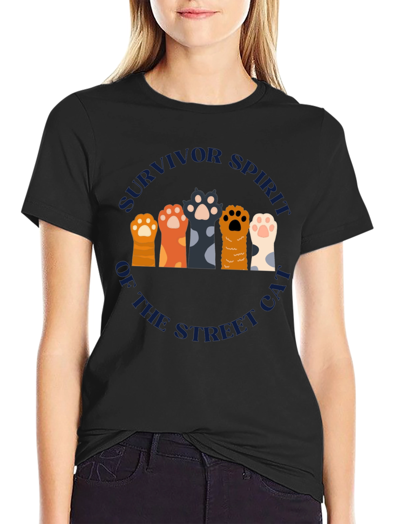 Survivor Spirit Cat Paw Print Graphic T-Shirt