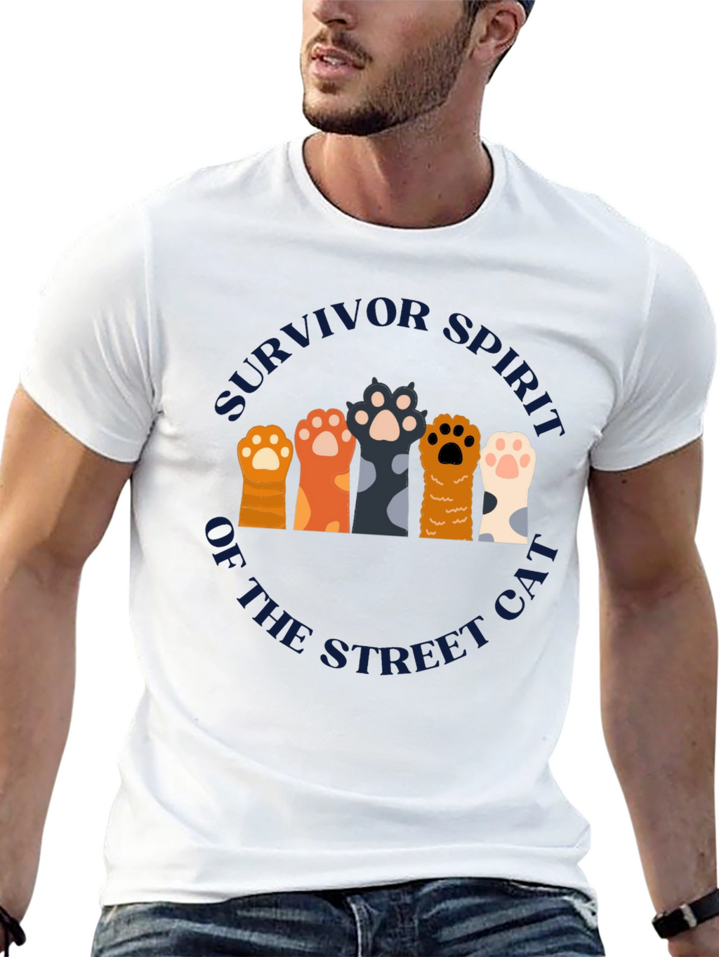 Survivor Spirit Cat Paw Print Graphic T-Shirt