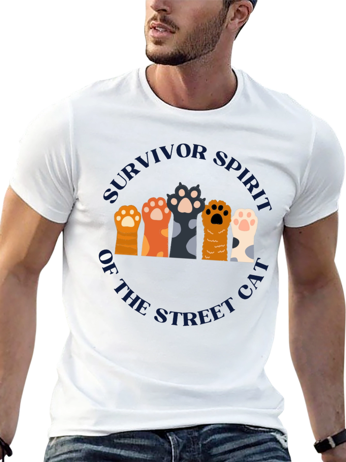 Survivor Spirit Cat Paw Print Graphic T-Shirt