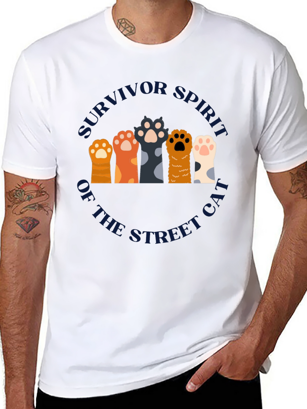 Survivor Spirit Cat Paw Print Graphic T-Shirt