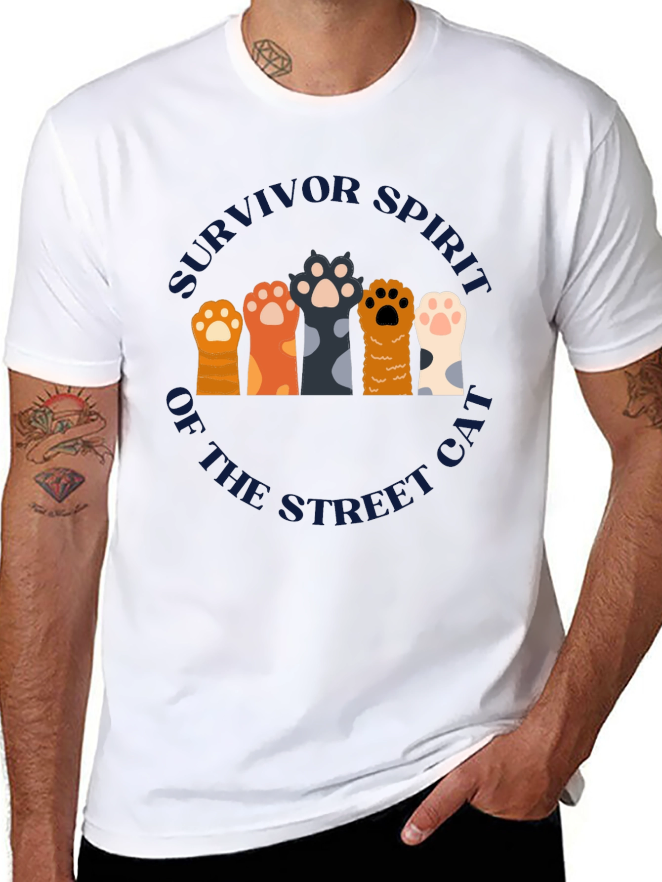 Survivor Spirit Cat Paw Print Graphic T-Shirt