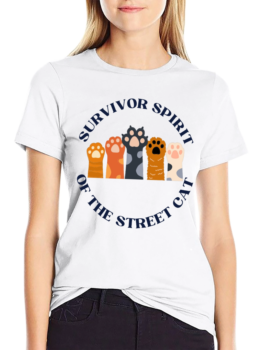 Survivor Spirit Cat Paw Print Graphic T-Shirt