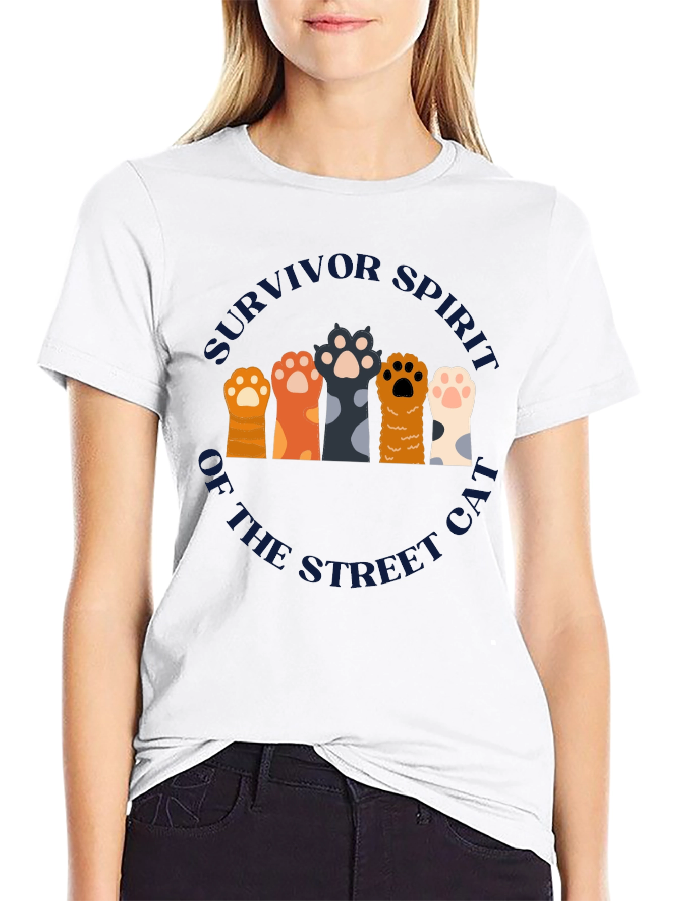 Survivor Spirit Cat Paw Print Graphic T-Shirt