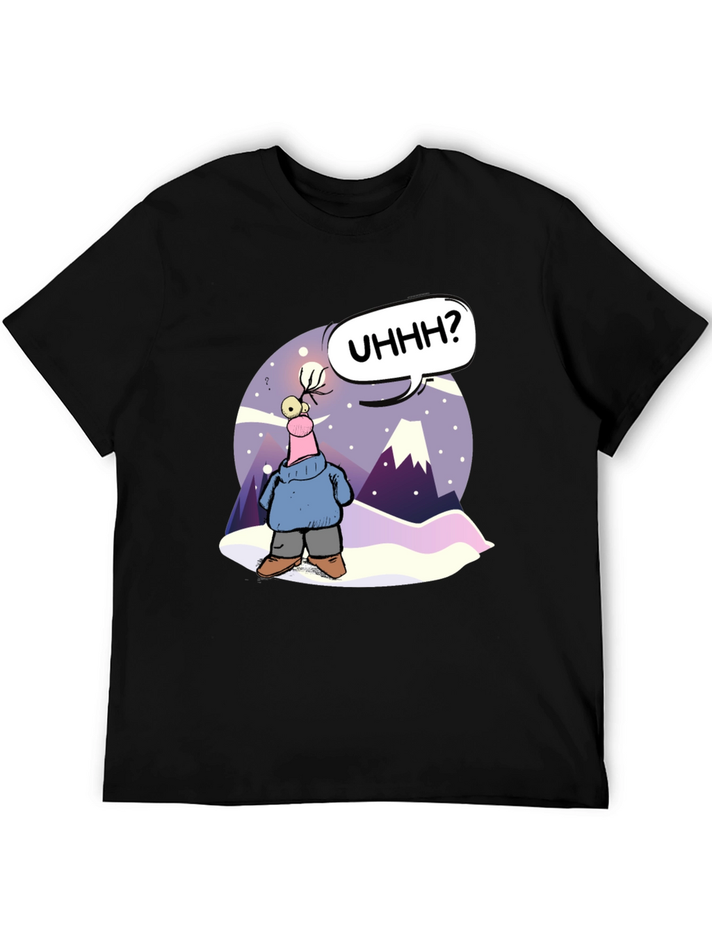 Cartoon Character Black T-Shirt - UHHH? Design