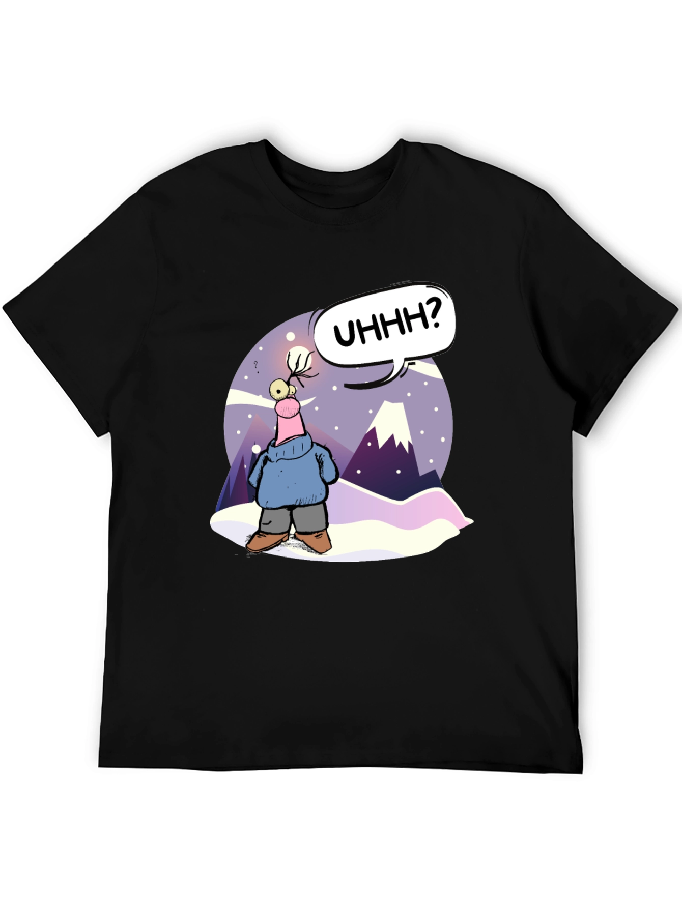 Cartoon Character Black T-Shirt - UHHH? Design