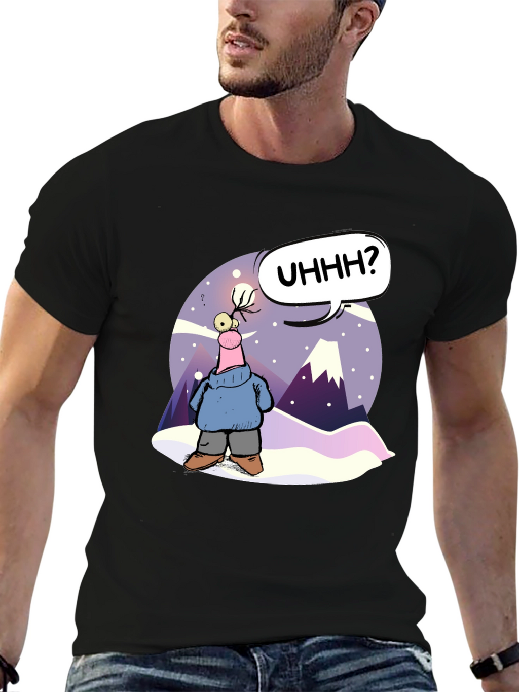 Cartoon Character Black T-Shirt - UHHH? Design