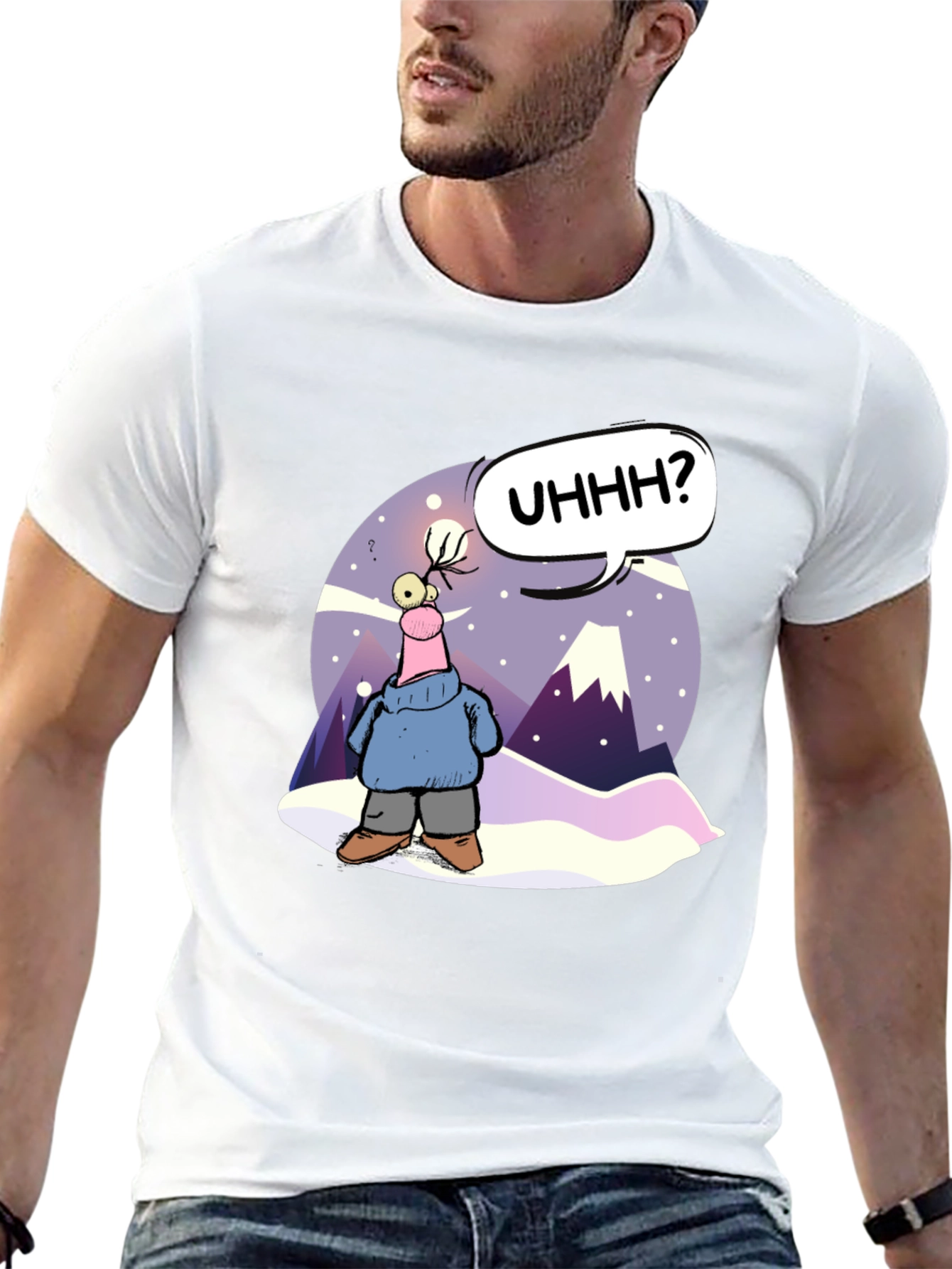 Cartoon Character Black T-Shirt - UHHH? Design
