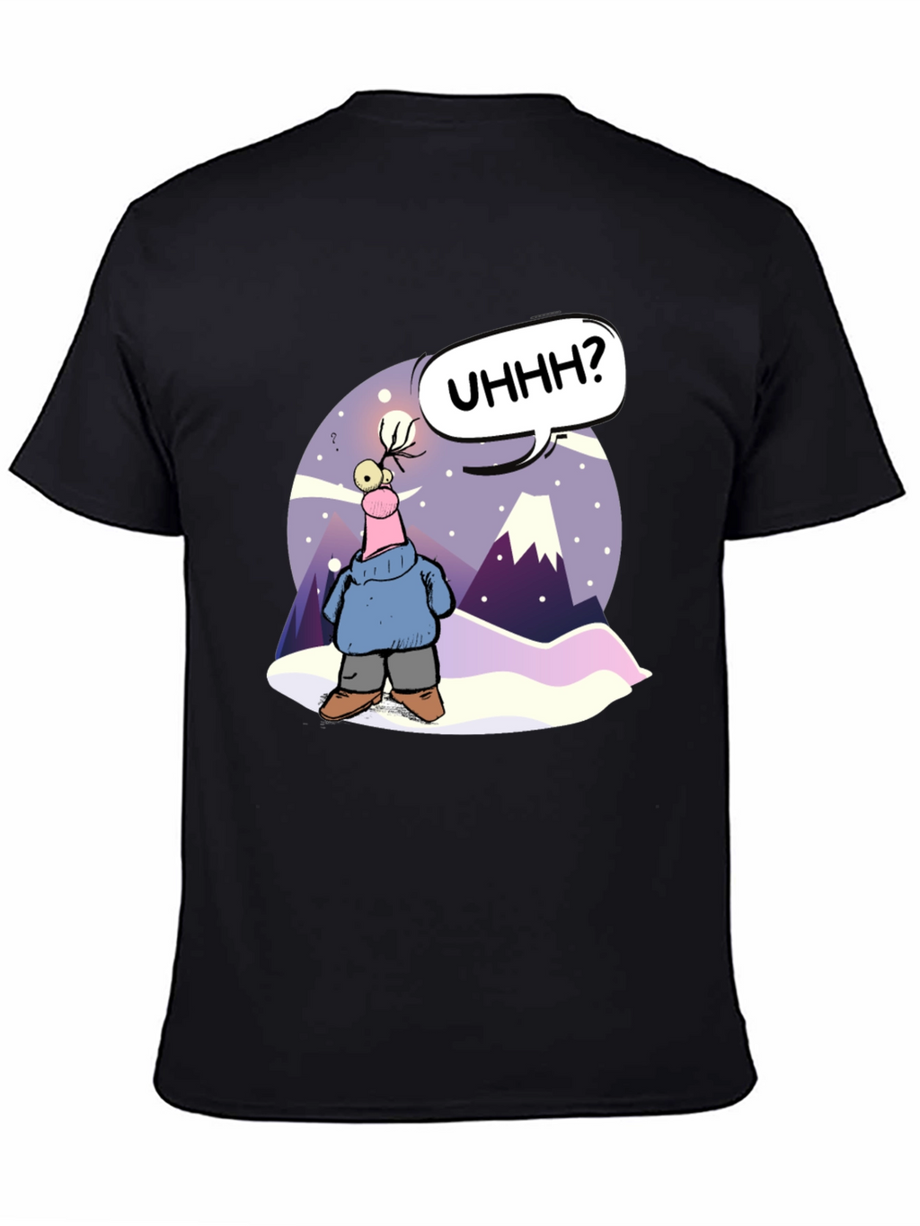 Cartoon Character Black T-Shirt - UHHH? Design